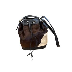 3-D Belt Co‎ Bucket Bag Women Small Brown White Cowhide Leather USA Made
